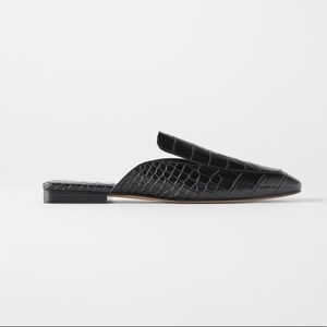 Zara black croc embossed flat mules
